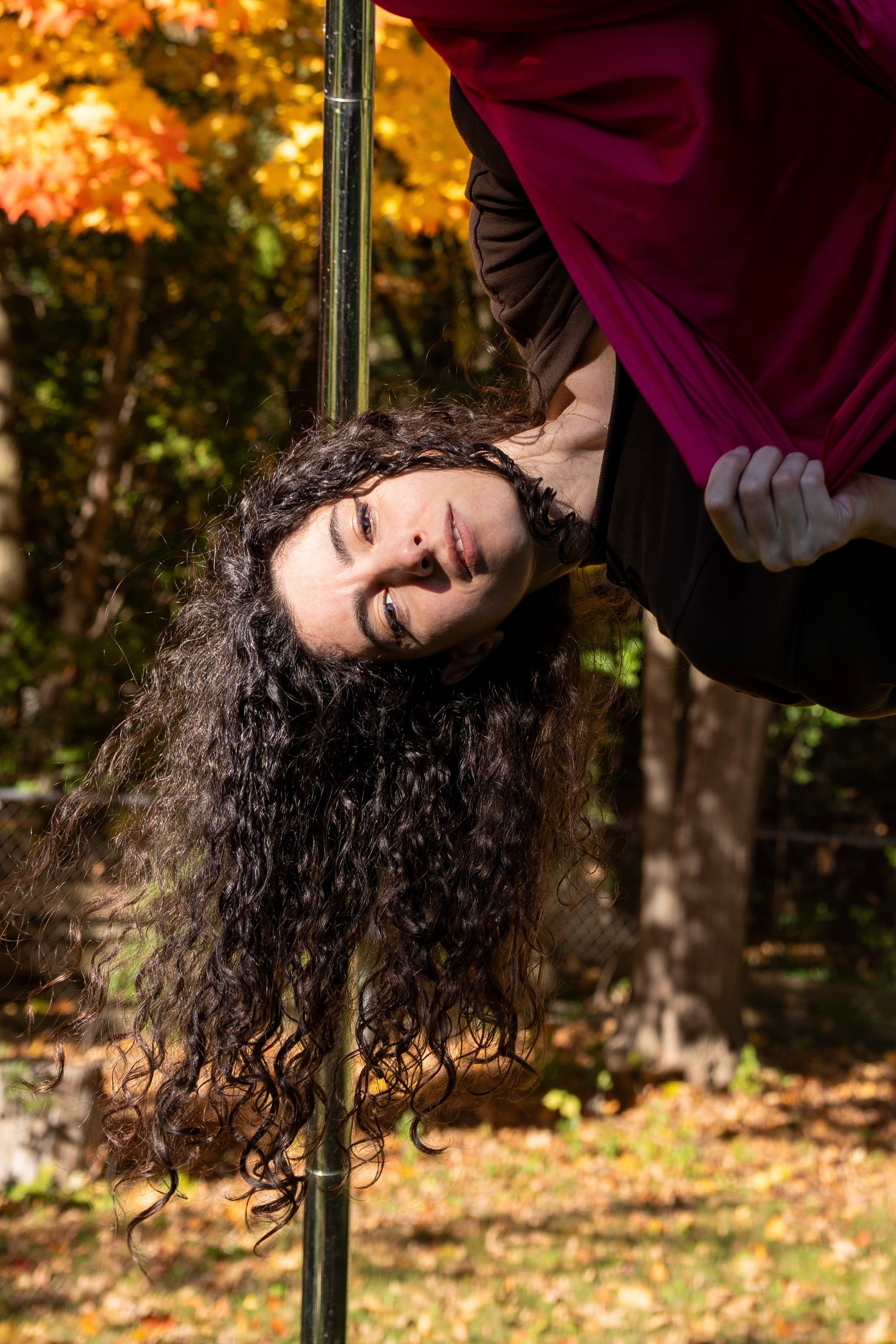 Supported yin aerial practice, calm in the silks